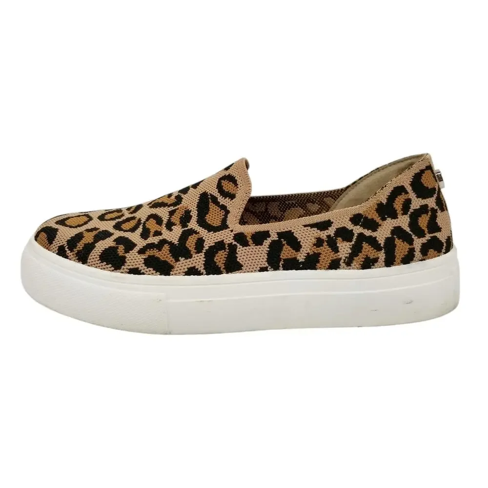 Steve Madden Women's Mailer Leopard Print Stretch Knit Slip On Sneakers Size 8.5